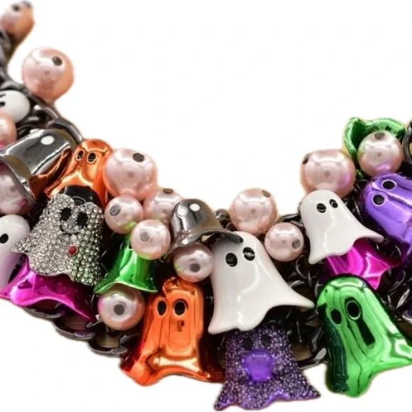 NWT ⚜️🖤⚜️ Betsey Johnson 2025 Limited Edition Ghost Charm Statement Necklace - Picture 10 of 16